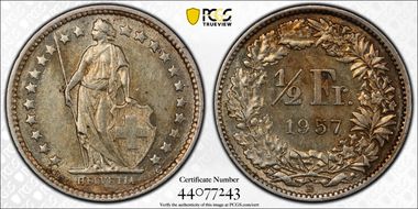 1957 B 1/2 Fr AU53