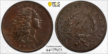 1793 1C Wreath, Vine and Bars MS61BN