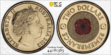 2012 $2 Remembrance Day Colorized MS66