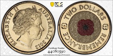 2012 $2 Remembrance Day Colorized MS66