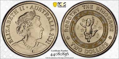 2021 $2 Wiggles-Dorothy the Dinosaur 30th Ann. Colorized MS67