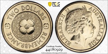 2018 $2 Remembrance Day Poppy 30th Ann. $2 Coin MS67