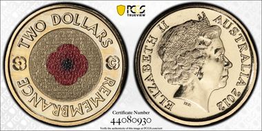 2012-C $2 Remembrance Day Colorized MS67