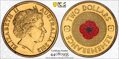 2012 $2 Remembrance Day Colorized MS67