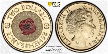 2012 $2 Remembrance Day Colorized MS67