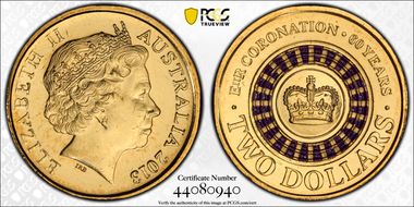 2013 $2 Coronation Colorized MS65