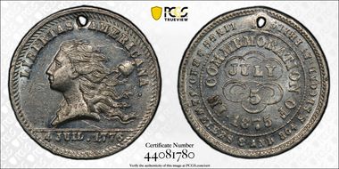 (1876) Token Pa-Ph 243, Holed White Metal Lingg & Bro. Libertas MS63