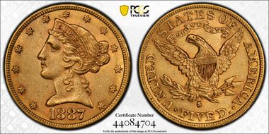 1887-S $5 AU55