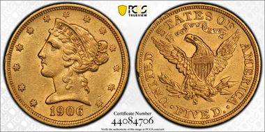 1906-S $5 AU53