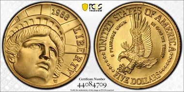 1986-W $5 Statue Of Liberty MS65