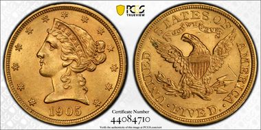 1905 $5 MS62