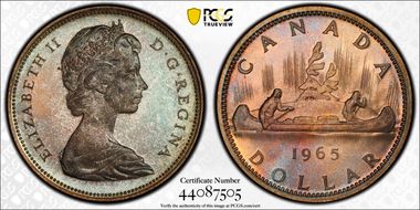 1965 S$1 Type 3 Lg Beads, Bl 5 Ag PL66