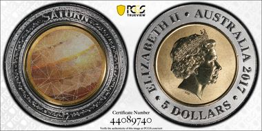 2017 $5 Planetary Coins Saturn Colorized MS69