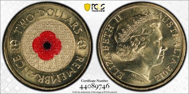 2012 $2 Remembrance Day Colorized MS67
