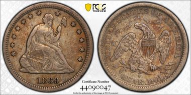 1869-S 25C VF25