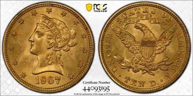 1907 $10 Liberty MS63