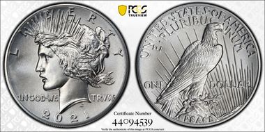 2021 $1 Peace Dollar 100th Anniversary First Strike MS68
