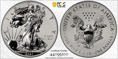 2021-W $1 Silver Eagle Rev PR - Type 1 Designer Edition - First Strike PR69