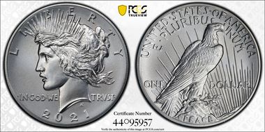 2021 $1 Peace Dollar 100th Anniversary First Strike MS70