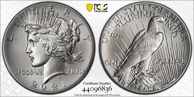 2021 $1 Peace Dollar 100th Anniversary MS69