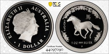 2002-P $1 Year of the Horse Ag PR69DCAM