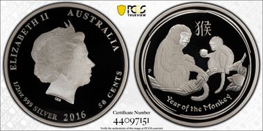 2016-P 50C Year of the Monkey 1/2oz Ag PR70DCAM