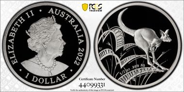 2022 $1 Kangaroo Bounding 1/2oz Ag PR70DCAM