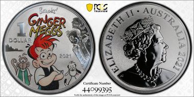 2021 $1 Ginger Meggs Arms Folded MS69