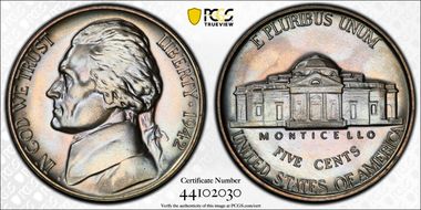1942 5C Nickel PR68