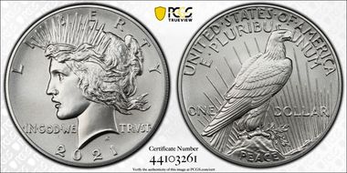 2021 $1 Peace Dollar 100th Anniversary First Strike MS70