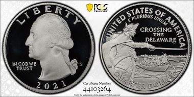 2021-S 25C Crossing the Delaware-Silver Limited Edition Proof Set - First Strike PR70DCAM