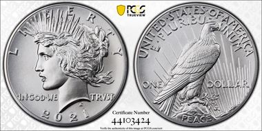 2021 $1 Peace Dollar 100th Anniversary MS70