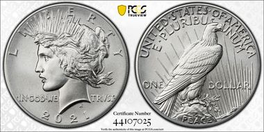 2021 $1 Peace Dollar 100th Anniversary MS70