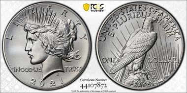 2021 $1 Peace Dollar 100th Anniversary First Strike MS70