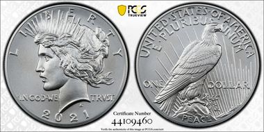 2021 $1 Peace Dollar 100th Anniversary First Strike MS70