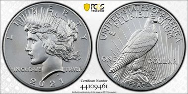 2021 $1 Peace Dollar 100th Anniversary First Strike MS70