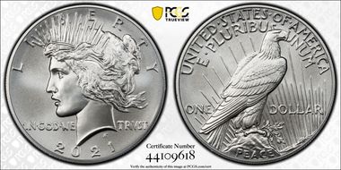 2021 $1 Peace Dollar 100th Anniversary First Strike MS70
