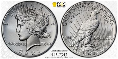 2021 $1 Peace Dollar 100th Anniversary MS70