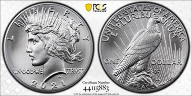 2021 $1 Peace Dollar 100th Anniversary First Strike MS70