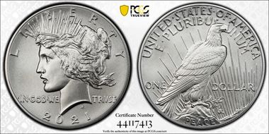2021 $1 Peace Dollar 100th Anniversary First Strike MS70