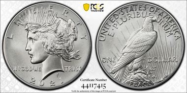 2021 $1 Peace Dollar 100th Anniversary First Strike MS70