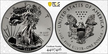 2021-W $1 Silver Eagle Rev PR - Type 1 Designer Edition PR70
