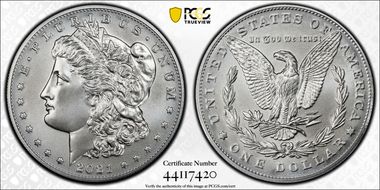 2021 $1 Morgan Dollar 100th Anniversary First Strike MS70