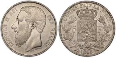 1868 5 Fr KM-25 Large Head AU50