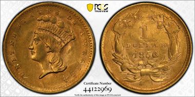 1856 G$1 Slanted 5 AU55