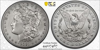 2021 $1 Morgan Dollar 100th Anniversary First Strike MS70