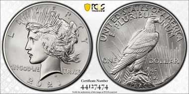 2021 $1 Peace Dollar 100th Anniversary First Strike MS70