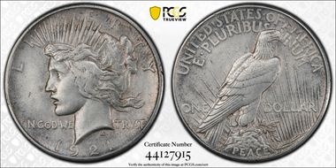 1921 $1 High Relief, Peace N1