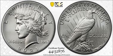 2021 $1 Peace Dollar 100th Anniversary First Strike MS70