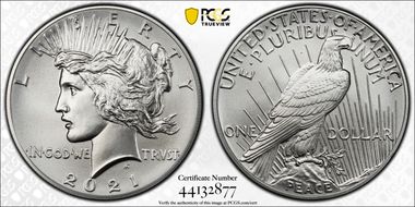 2021 $1 Peace Dollar 100th Anniversary First Strike MS70